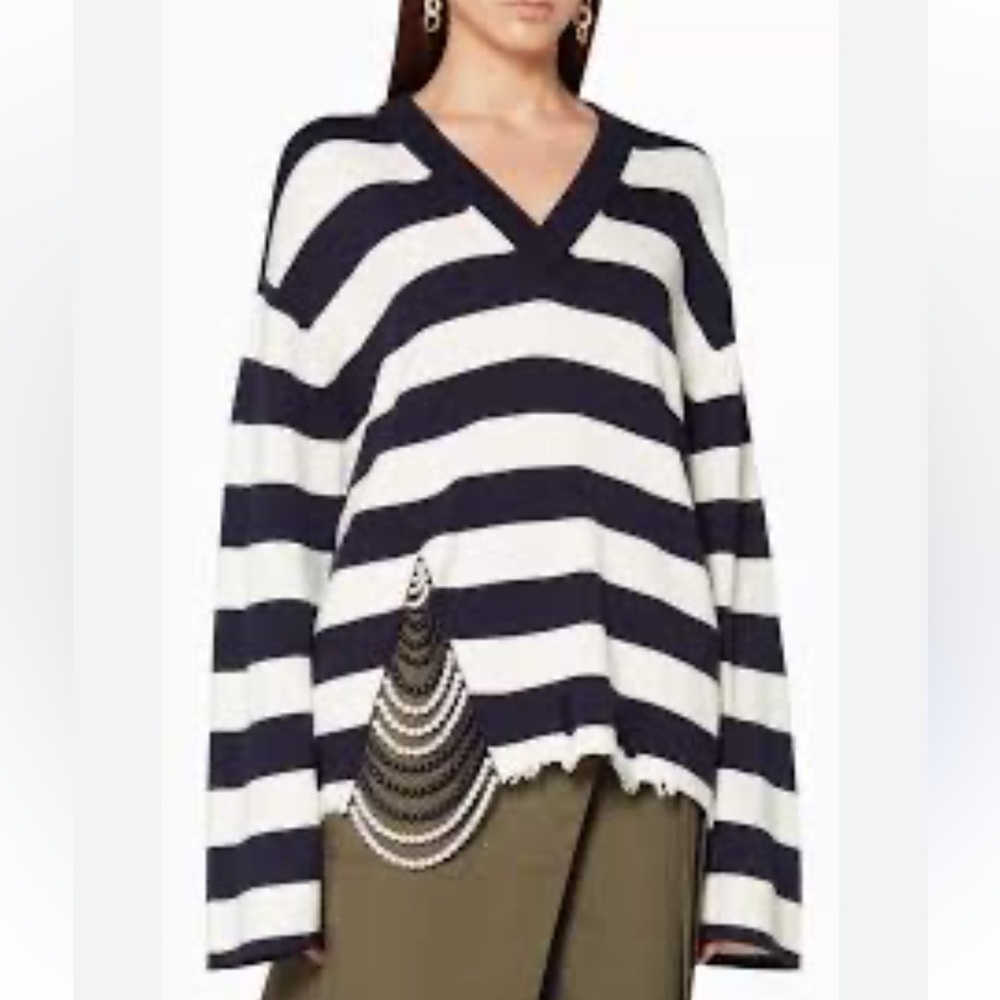 Monse Faux Pearl Striped Navy Knit Sweater Women's XS.💎Spring/Summer 2019 Runway - Picture 7 of 12